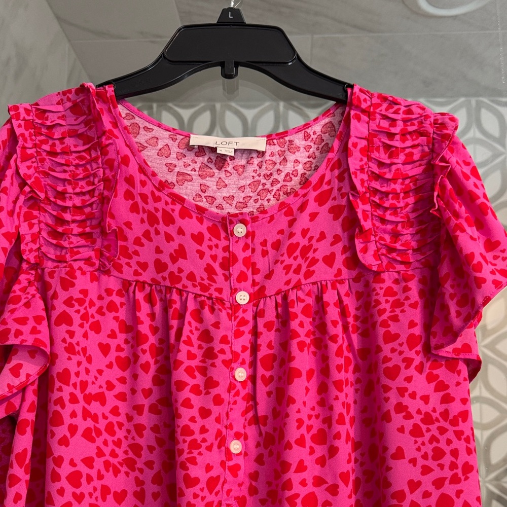 LOFT Pink Patterned Ruffle Blouse - Picture 3 of 3